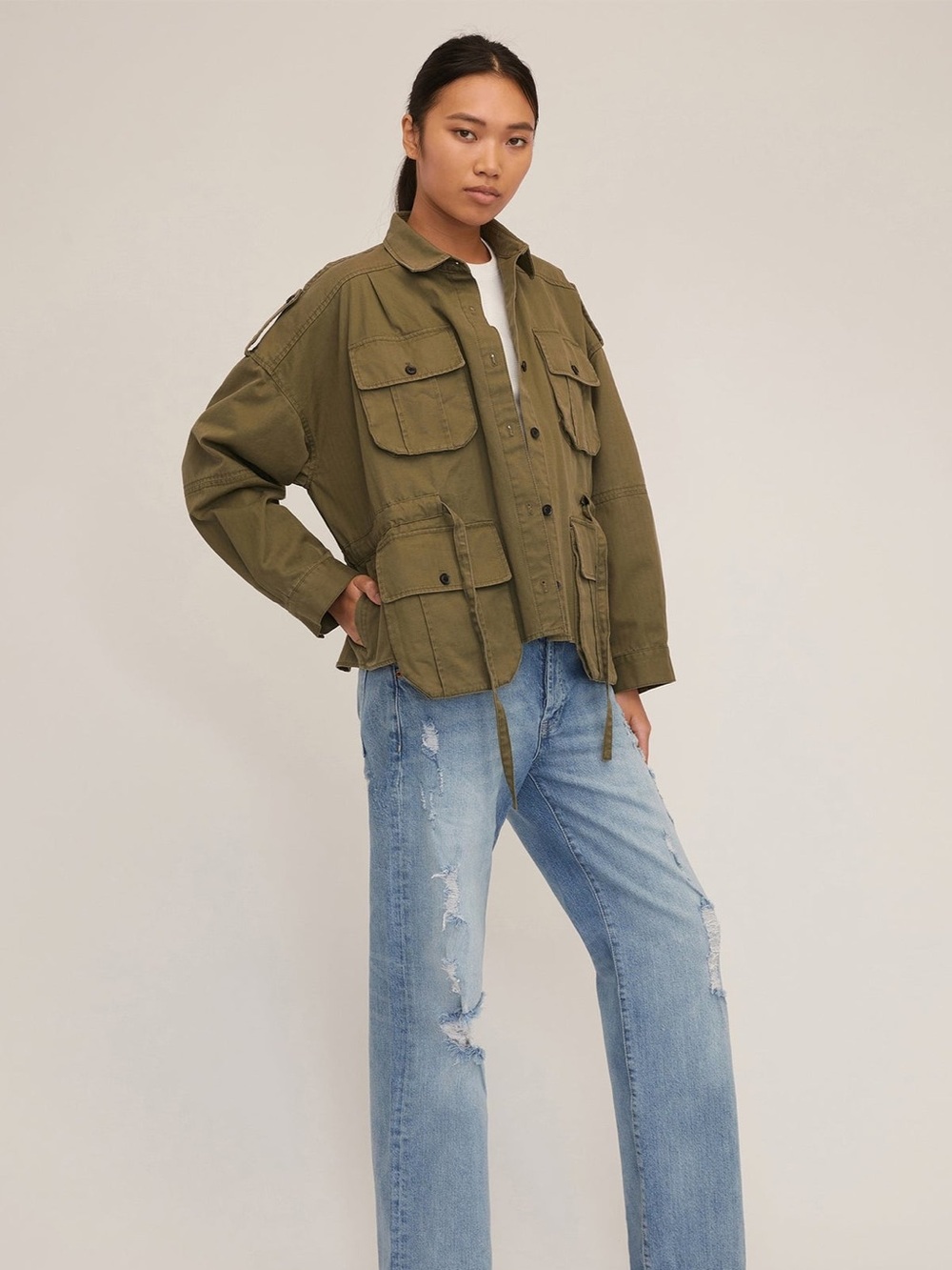 Marissa Webb Dante Washed Canvas Cropped Jacket in Green Size M